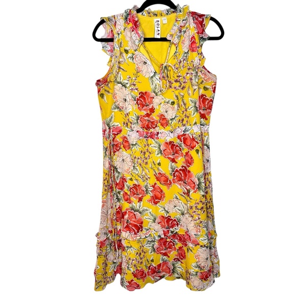 Anthropologie Dolan Left Coast Ellory Silk Dress Floral Yellow Ruffle XS - Picture 7 of 15